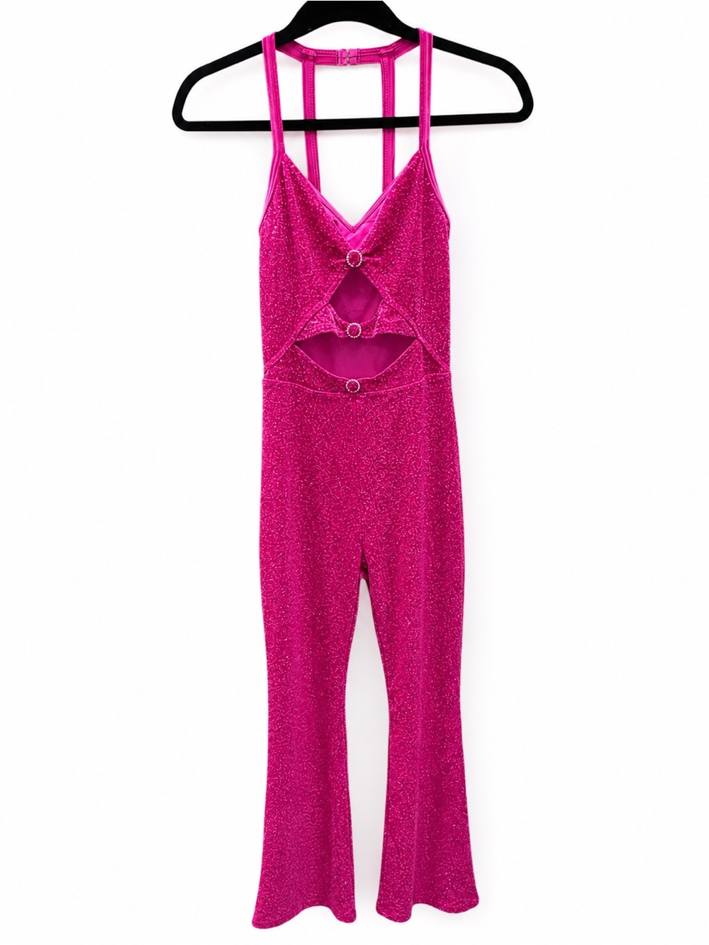 Weissman Glitter Fuchsia Strappy One-Piece Jumpsuit